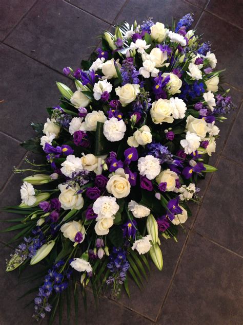 Blue and white casket spray Casket Flowers, Grave Flowers, Church ...