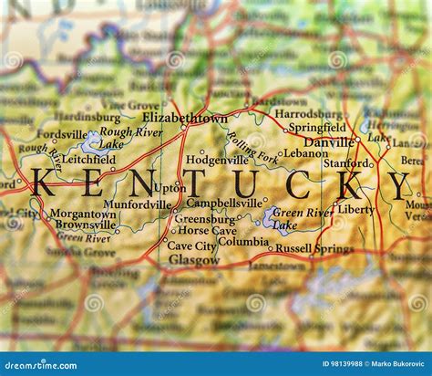 Geographic Map of US State Kentucky with Important Cities Stock Photo ...