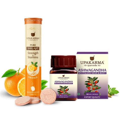 Combo - Shilajit Orange Effervescent & Ashwagandha Capsules - Upakarma ...