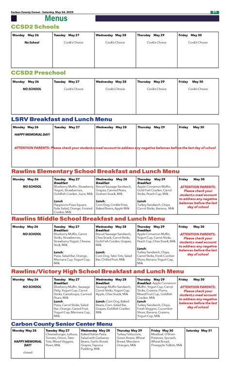 5/24/25 School and Senior Center Menus | Carbon County Comet