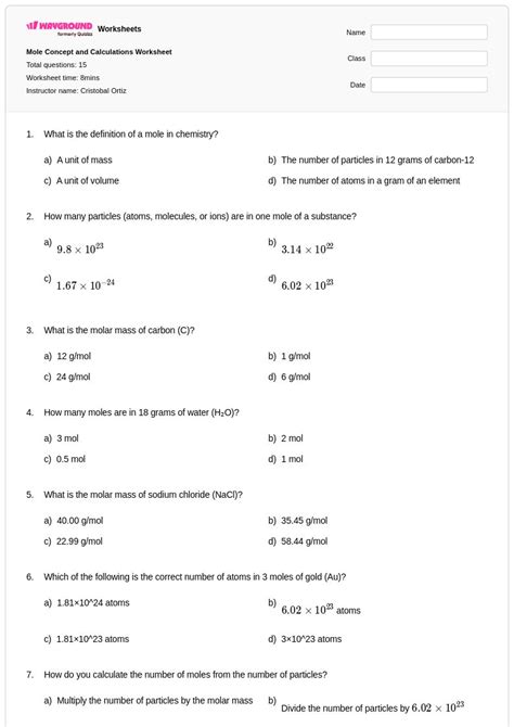 50+ Mole Concept worksheets for Class 11 on Wayground | Free & Printable
