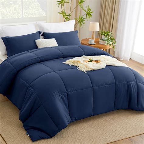 Amazon.com: CozyLux Queen Size Comforter Set - Navy Blue Comforter ...