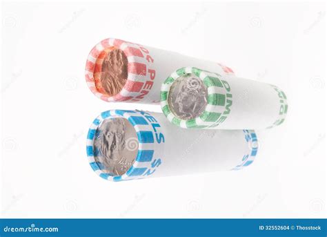 Penny Nickel Dime Rolls stock photo. Image of jefferson - 32552604