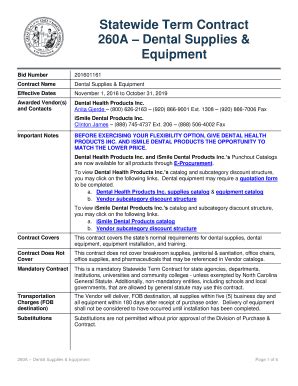 Fillable Online doa nc Bid Number 201601161 Contract Name Dental ...