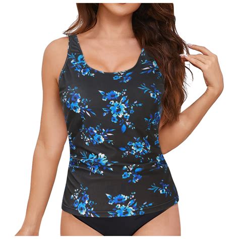 Caqnni Women Tankini Top Only High Neck Bathing Suit Top Tummy Control ...