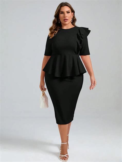 SHEIN Clasi Plus Ruffle Trim Peplum Top & Skirt | SHEIN USA