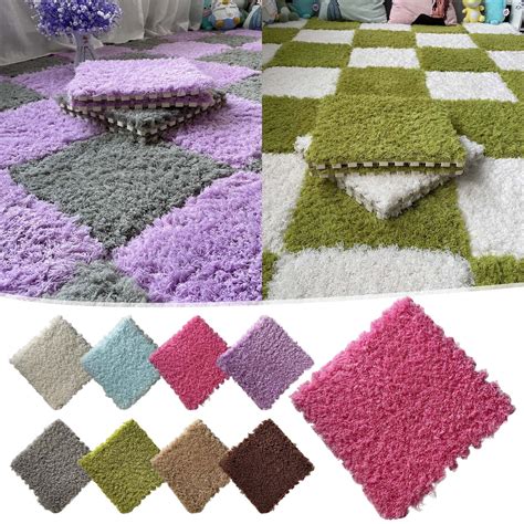 Floleo Plush Square Carpet Tiles,Foam Anti-Slip Play Puzzle Floor Mats ...