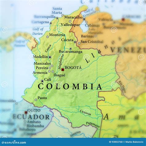 Geographic Map of Columbia Countries with Important Cities Stock Photo ...