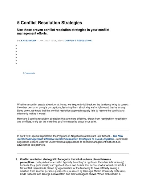 5 Conflict Resolution Strategies | PDF | Negotiation | Mediation