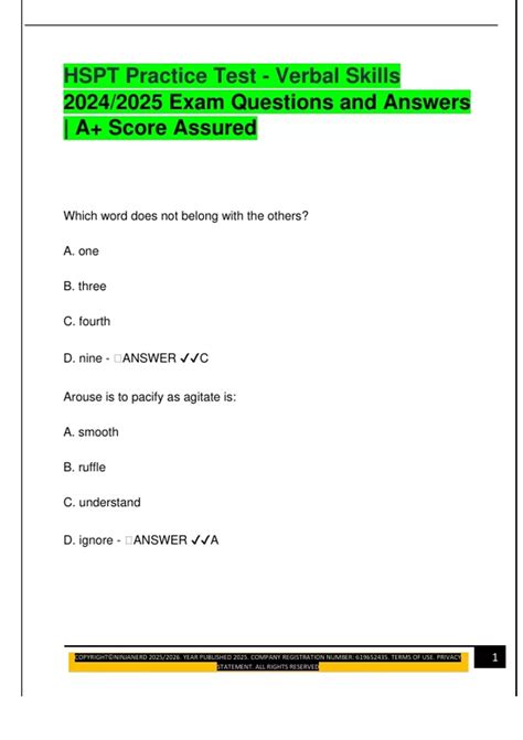 HSPT Practice Test - Verbal Skills 2024/2025 Exam Questions and Answers ...