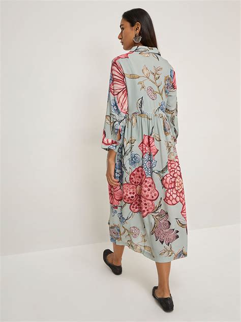 Buy Utsa Sage Floral Design Shirt Dress from Westside