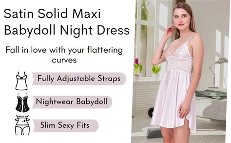 Buy BROIDEN Women's Satin Solid Maxi Babydoll Night Dress (LS-1701-WT ...