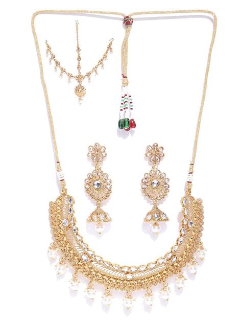 Buy Priyaasi Designer Kundan Studded With Pearls Gold Plated Necklace ...