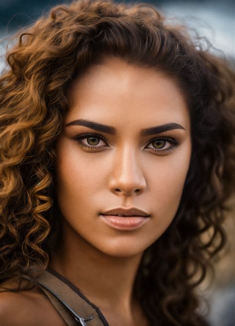 Lexica - Valkyrie, intense, mocha-colored skin, curly hair, headshot ...