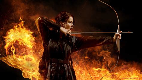 HD Wallpaper: Katniss Everdeen with Bow and Fire from The Hunger Games