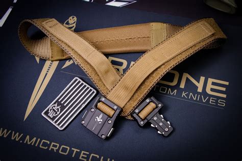Microtech Knives APIS Coyote Tan Tactical Nylon Belt w/ Marfione Dagger Logo Aluminum Buckle Size 38