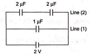 The charge on any one of the 2 μ F capacitors and 1 μ F capacitor will ...