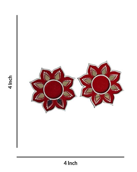 Decorative Red Flower Ornaments Lippan Art Tealight Candle Holder, 4 I ...
