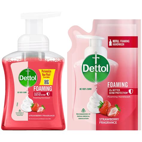 Dettol Foaming Handwash Pump + Refill Combo, Strawberry (250ml + 200ml ...