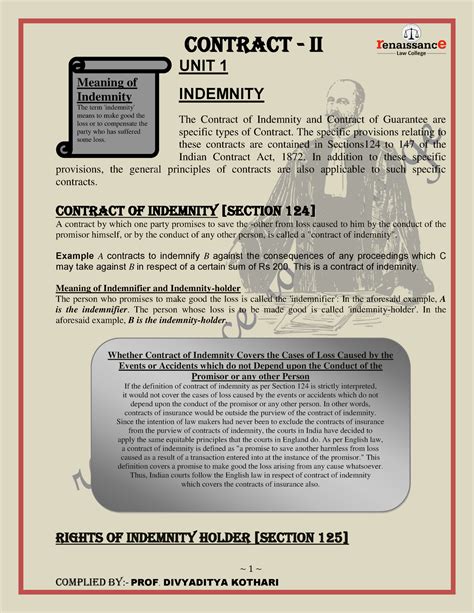 Contract-II1 - notes - ####### ~ 1 ~ UNIT 1 INDEMNITY The Contract of ...