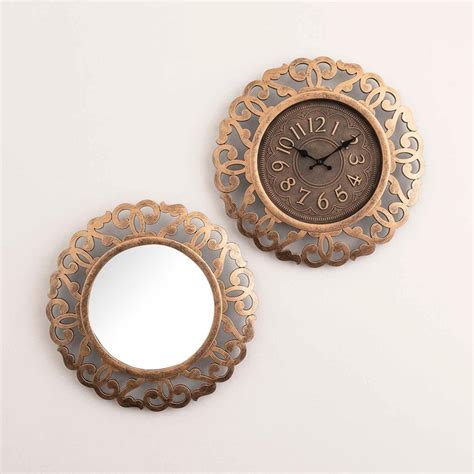 Buy Ananda Textured Brown Wall Clock and Mirror Set from Home Centre at ...