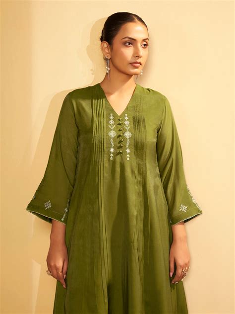 Olive Green Embroidered Suit Set with Dupatta – TRULY SMA