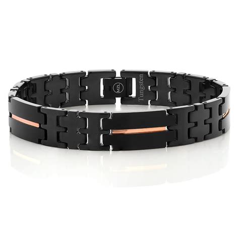 Buy NEW Black Plated Tungsten Carbide Men's Bracelet with Rose Gold IP ...