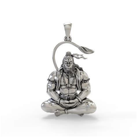 Buy 925 Silver Hanuman Meditation Pendant Spiritual Hindu Deity ...