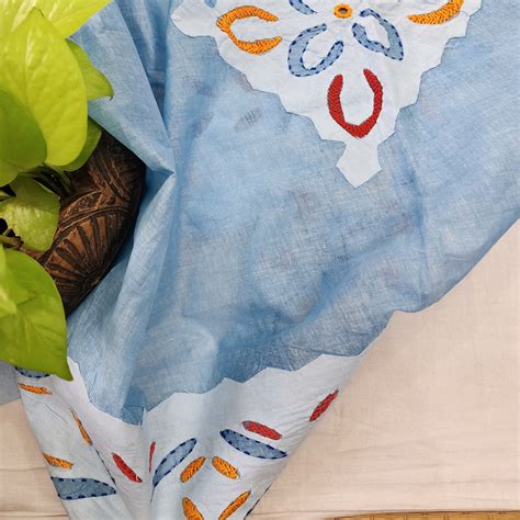 APPLIQUE QUEEN- Pure Cotton Monochrome Blue Applique With Different Co ...