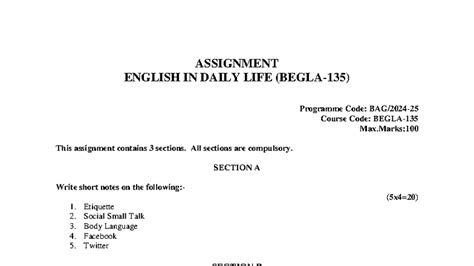 English in Daily Life Assignment - Begla 135 - Studocu