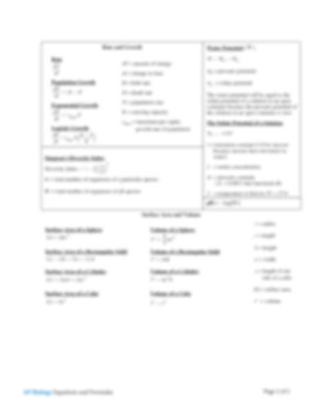 SOLUTION: Ap biology equations and formulas sheet - Studypool