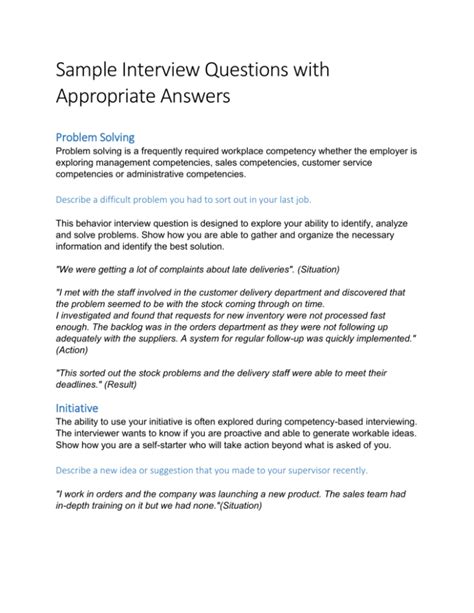 Sample Interview Questions and Answers 的图像结果