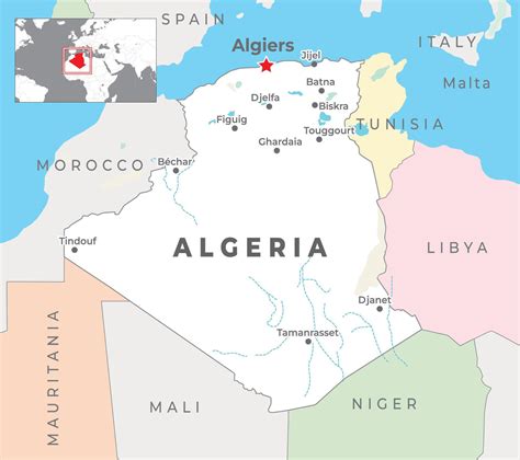 Algeria Political Map with capital Algiers, most important cities with national borders 42656690 ...