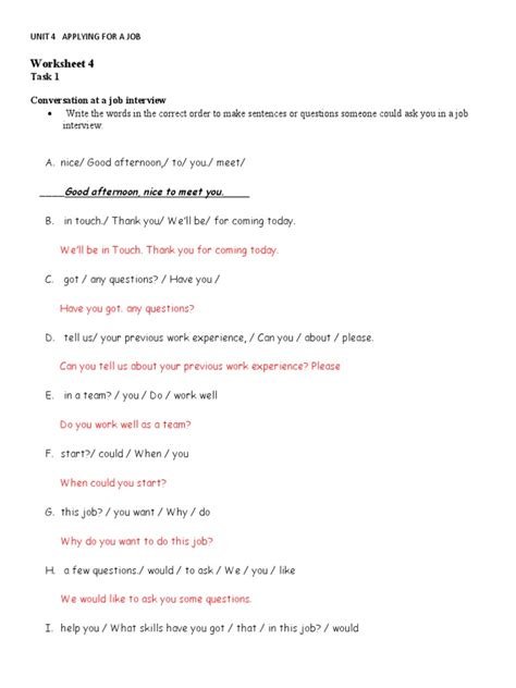Job Interview Conversation Worksheet 的图像结果
