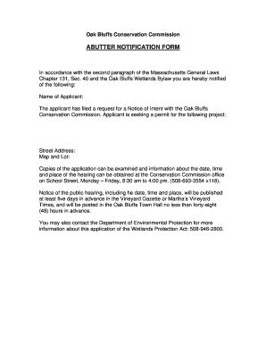 Fillable Online ABUTTER NOTIFICATION FORM - Oak Bluffs Fax Email Print ...