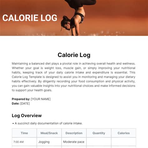 Free Calorie Log Template to Edit Online