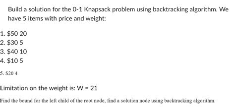 Image result for 0-1 Knapsack Problem Using Backtracking