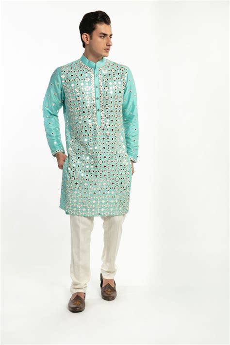 Aqua Blue Embellished Kurta – abhinavmishra