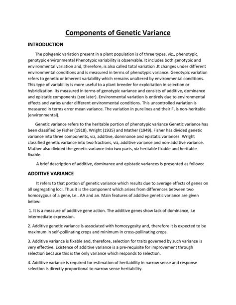 GPB-417 Components of genetic variance - Components of Genetic Variance ...