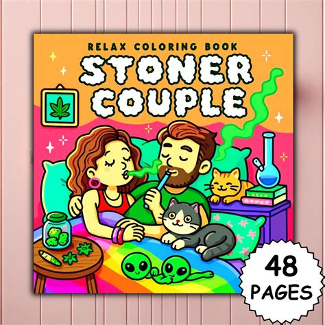 Stoner Couple Coloring Book PDF + PNG 48 Bold and Easy Pages Cute Cozy ...