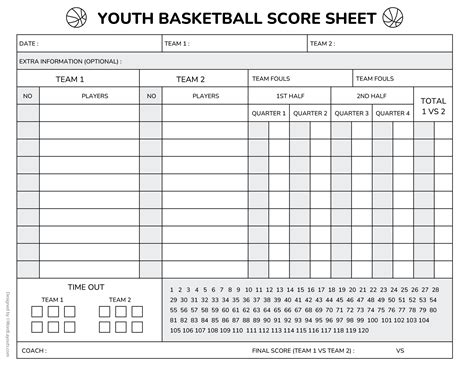 Youth Basketball Score Sheet Template - WordLayouts