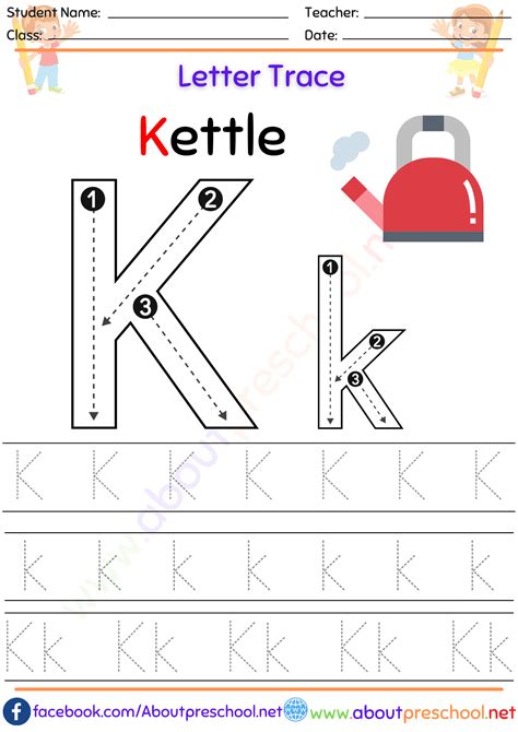 Letter K Tracing Worksheet PDF - About Preschool