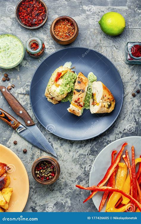 Rolled Chicken Stuffed with Stuffing Stock Image - Image of rolled ...