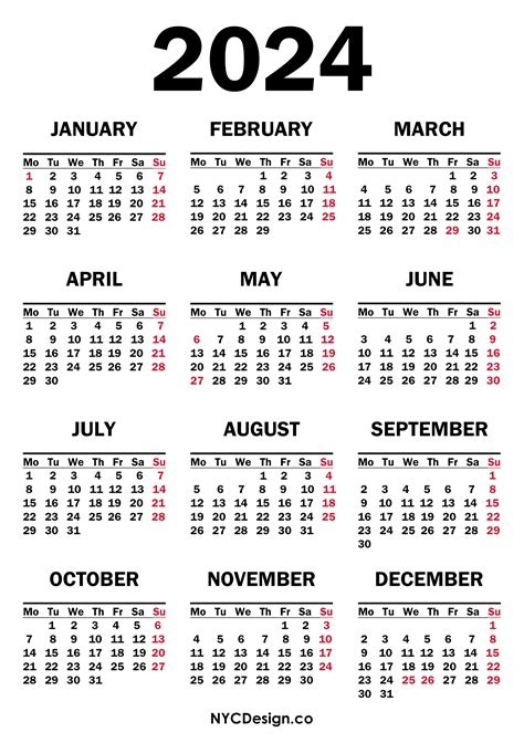 2024 Year Calendar Printable - Printable World Holiday