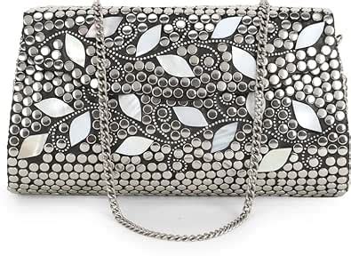Silver Metal Beads Ethnic purse Bridal Bag party clutch Metal clutches ...
