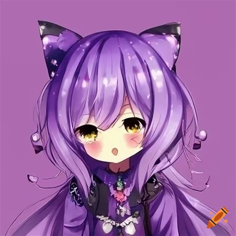 Cute purple anime cat on Craiyon