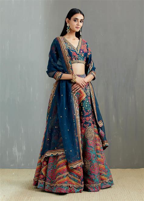 Deep Blue 16 Kali Heavy Puuanya Lehenga With Blouse And Organza Dupatt ...