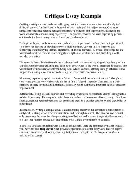 Image result for Critique Paper Example PDF