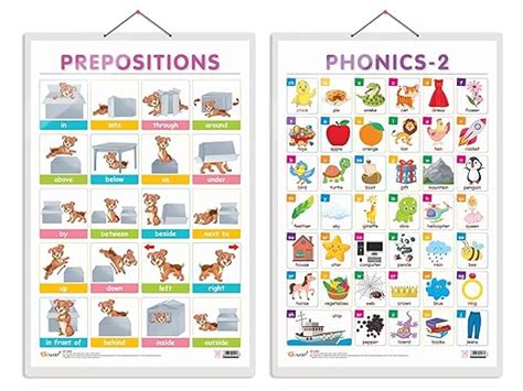 Set of 2 PREPOSITIONS and PHONICS - 2 Early Learning Educational Charts ...