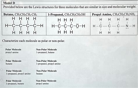 Model D Provided below are the Lewis structures for three molecules ...